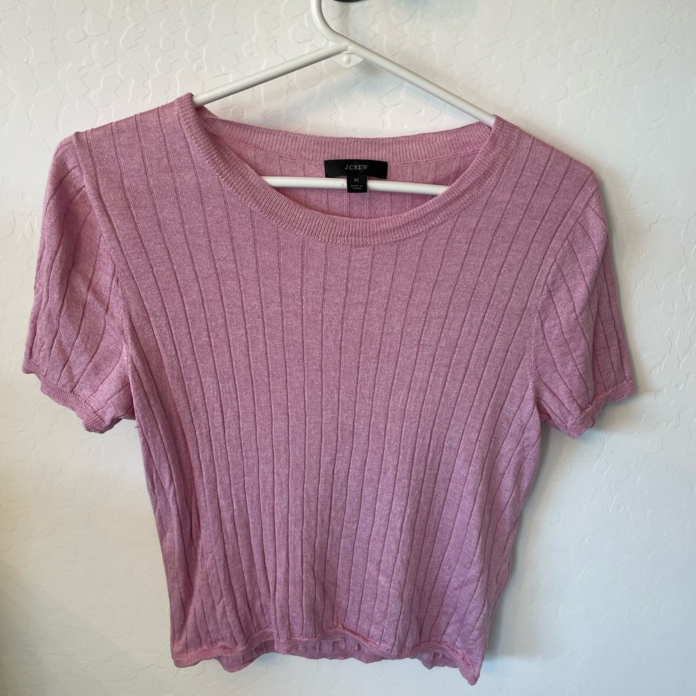 J. Crew Pink Ribbed Fitted Cropped T-Shirt